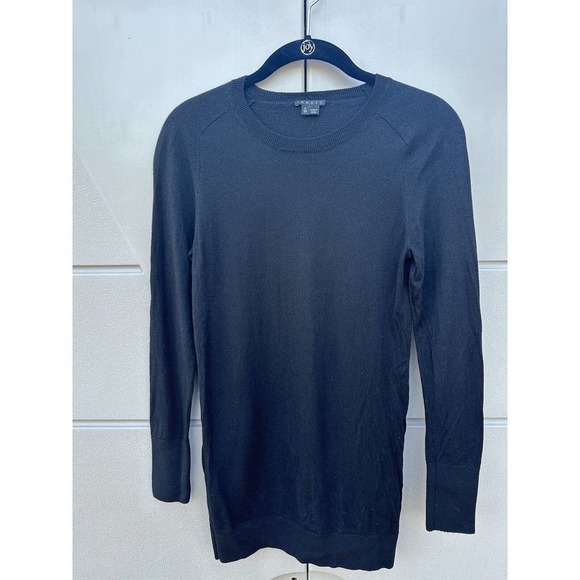 Theory Women’s Black Pullover Wool Long Line Sweater Minimalist Neutral Size P/S - Picture 3 of 8